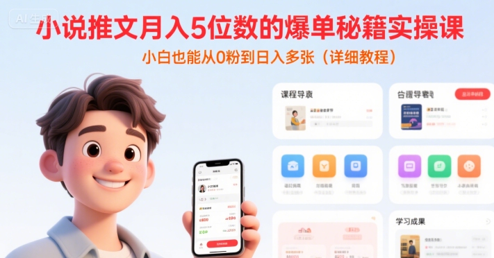 小说推文月入5位数的爆单秘籍实操课，，小白也能从0粉到日入多张(详细教程)-网创副业教程