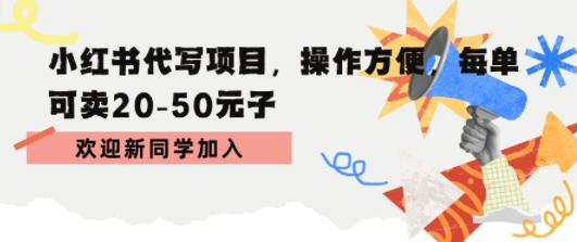 小红书代写项目，操作方便，每单可卖20-50米-网创副业教程