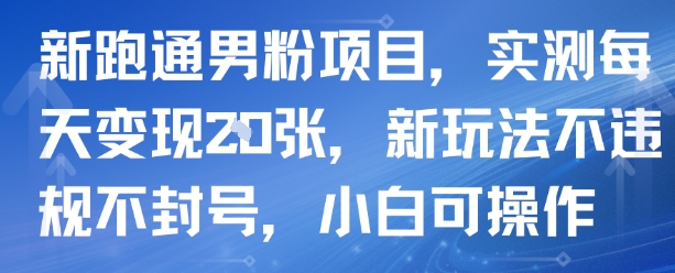 新跑通男粉项目，实测每天变现多张，新玩法不违规不封号，小白可操作-网创副业教程