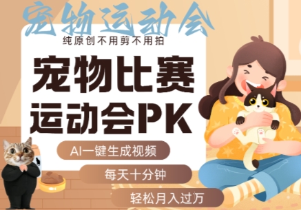 AI一键生成宠物比赛运动会PK视频，纯原创不用剪不用拍，每天十分钟，轻松月入过1W+-网创副业教程