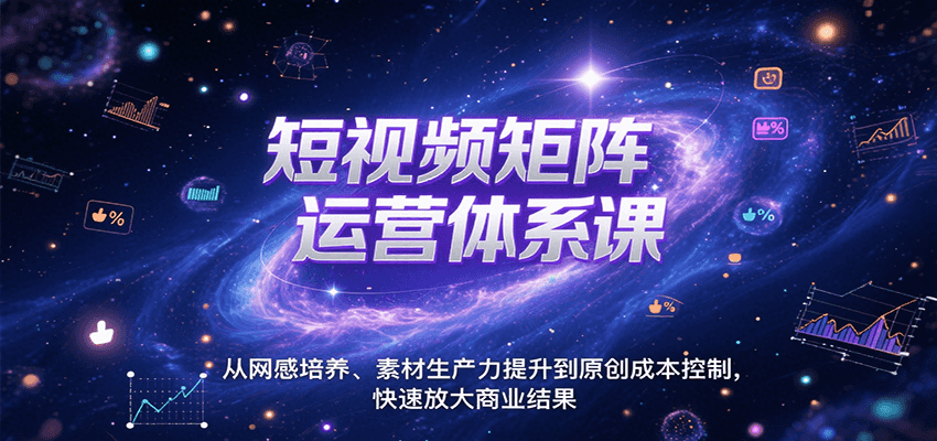 短视频矩阵运营体系课，从网感培养、素材生产力提升到原创成本控制，快速放大商业结果-网创副业教程