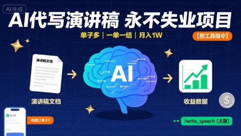 AI代写演讲稿，永不失业项目，单子多，一单一结，月入1W【附工具指令】-网创副业教程