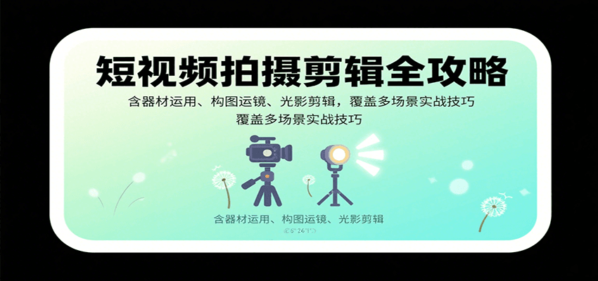 短视频拍摄剪辑全攻略：含器材运用、构图运镜、光影剪辑，覆盖多场景实战技巧-网创副业教程