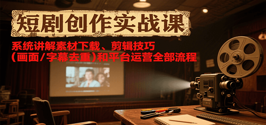 短剧创作实战课，系统讲解素材下载、剪辑技巧（画面/字幕去重）和平台运营全部流程-网创副业教程