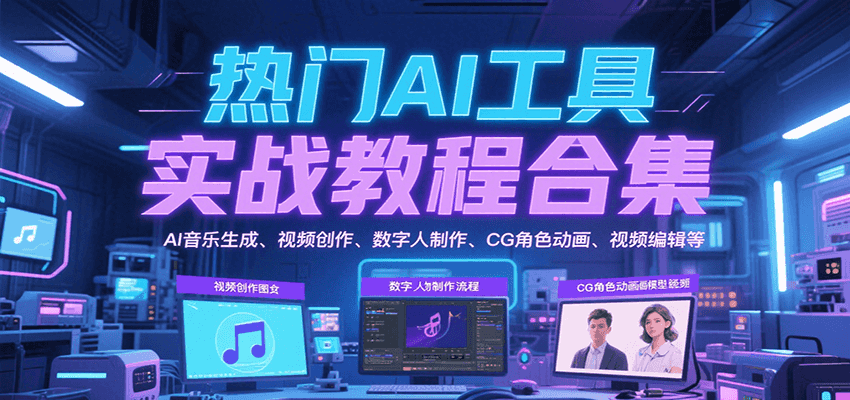 热门AI工具实战教程合集，AI音乐生成、视频创作、数字人制作、CG角色动画、视频编辑等-网创副业教程