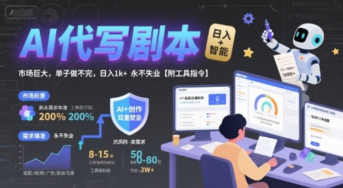 AI代写剧本，市场巨大，单子做不完，日入1k+ 永不失业【附工具指令】-网创副业教程