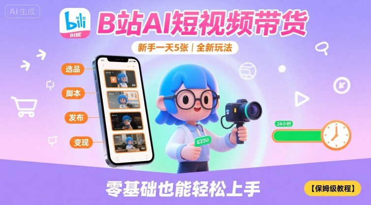 B站AI短视频带货，新手一天5张，全新玩法【保姆级教程】-网创副业教程