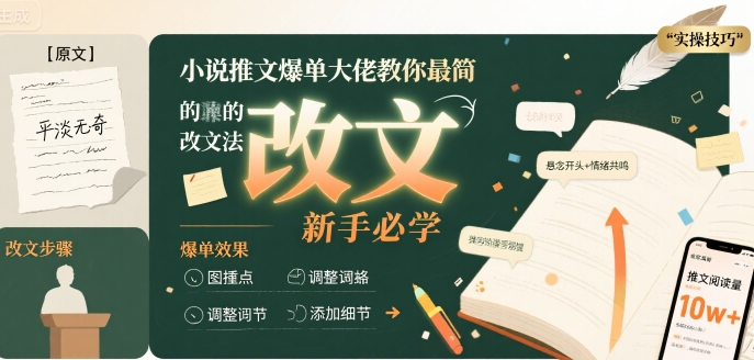 小说推文爆单大佬教你最简单的改文方法实操课，新手必学-网创副业教程