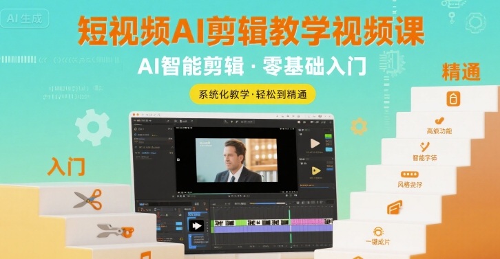 短视频AI剪辑教学视频课，入门到精通-网创副业教程