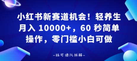 小红书新赛道机会，轻养生月入 1w，60 秒简单操作，带货接广都可以，零门槛小白可做-网创副业教程