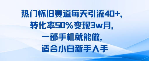 热门怀旧赛道每天引流40+，转化率50%月变现3w，一部手机就能做，适合小白新手入手-网创副业教程