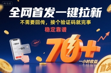 全网首发一键拉新项目，不需要回传，接个验证码就完事，稳定靠谱，一小时收益70+【揭秘】-网创副业教程