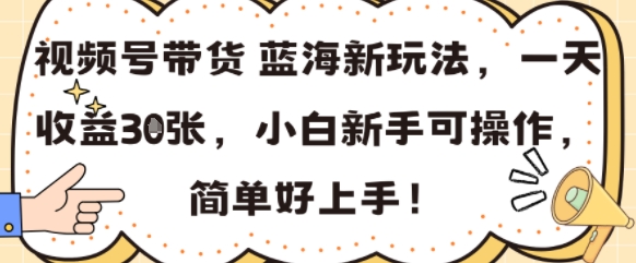 视频号带货蓝海新玩法，一天收益3张，小白新手可操作，简单好上手!-网创副业教程