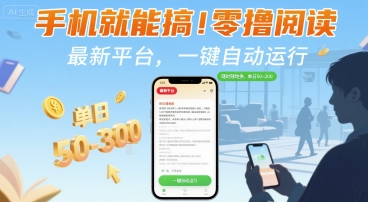 手机就能搞！零撸阅读挂G，最新平台，一键自动运行，随时随地挣，单日50-3张+【揭秘】-网创副业教程