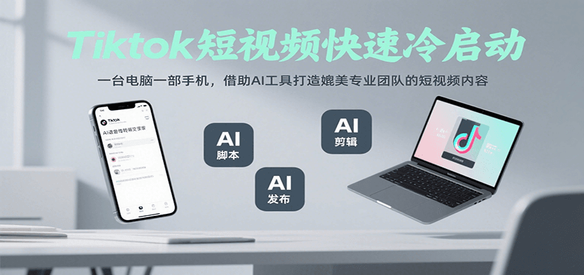 Tiktok短视频快速冷启动，一台电脑一部手机，借助AI工具打造媲美专业团队的短视频内容-网创副业教程
