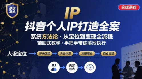 抖音个人IP系统落地实操大课，实操课程，辅助落地-网创副业教程