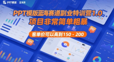 PPT模版蓝海赛道副业特训营1.0，项目非常简单粗暴，客单价可以高到150-200-网创副业教程