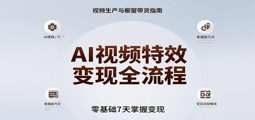 AI视频特效变现全流程，零基础7天掌握视频生产到橱窗带货变现-网创副业教程