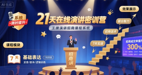 21天在线演讲密训营，王牌演讲招商课程系统-网创副业教程