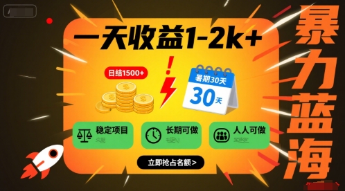 一天收益1-2k+ 稳定项目，暑期暴力蓝海项目，长期稳定，人人可做【揭秘】-网创副业教程