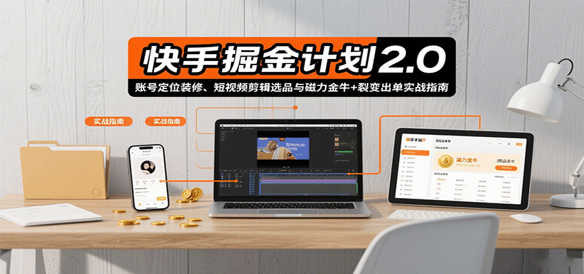 快手掘金计划2.0,账号定位装修、短视频剪辑选品与磁力金牛+裂变出单实战指南-网创副业教程