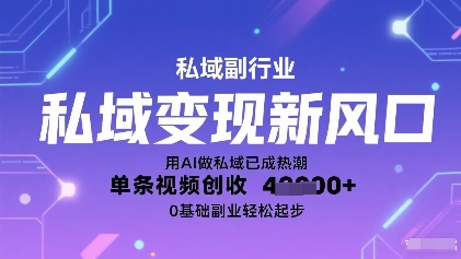 私域变现新风口:用AI做私域已成热潮,单条视频创收1k+,0基础副业轻松起步-网创副业教程