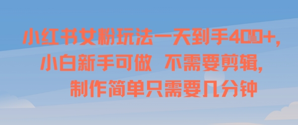 小红书女粉玩法一天到手4张,小白新手可做,不需要剪辑 制作简单只需要几分钟-网创副业教程