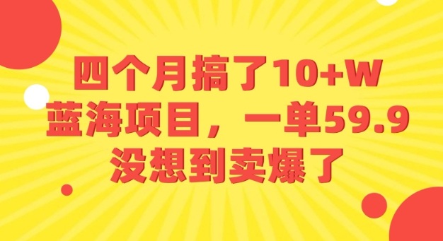 四个月搞了10+W的蓝海项目，一单59.9米，没想到卖爆了-网创副业教程