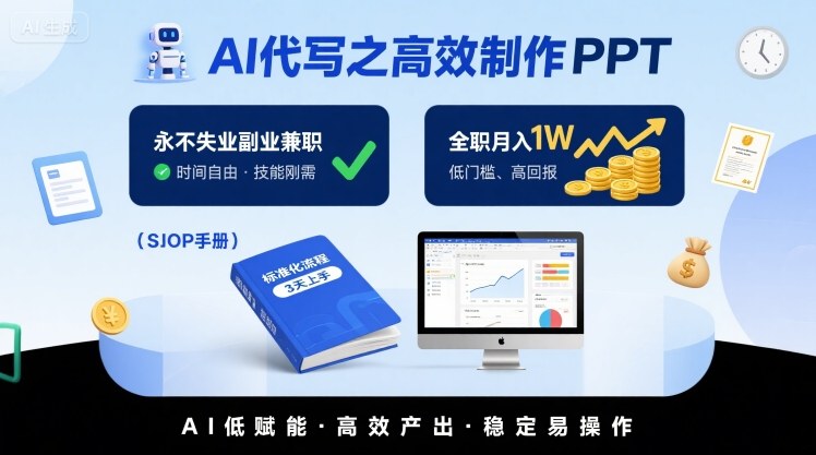 AI代写之高效制作PPT,永不失业副业兼职,全职月入1W【SOP手册】-网创副业教程