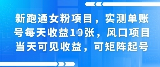 新跑通女粉项目,实测单账号每天收益多张,风口项目当天可见收益,可矩阵起号-网创副业教程