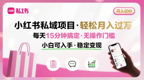 小红书私域项目 月入过W非常轻松 每天15分钟即可搞定,无任何操作门槛,小白可入手-网创副业教程